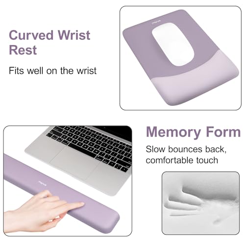 MOSISO Keyboard Mouse Pad Set, Large Gaming Mouse Pad&Rectangular Keyboard Wrist Rest&Mousepad with Wrist Rest&Coaster, Ergonomic Non-Slip&Easy Typing Pad with Curved Silicone Lining, Purple - color: Purple