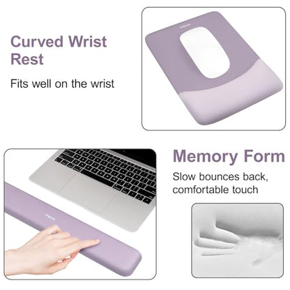 MOSISO Keyboard Mouse Pad Set, Large Gaming Mouse Pad&Rectangular Keyboard Wrist Rest&Mousepad with Wrist Rest&Coaster, Ergonomic Non-Slip&Easy Typing Pad with Curved Silicone Lining, Purple - color: Purple