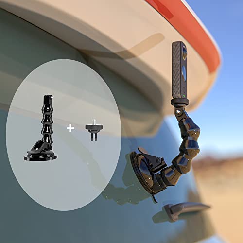 Flexible Gooseneck Extension Suction Cup Car Mount Holder with Phone Holder for Gopro Hero 13/12/11/10, DJI Osmo Action 6/5 Pro/4/3 and More Action Cameras, iPhone 16/15/14/13, Samsung and More Phones