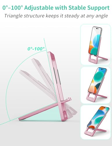 Aoviho Phone Stand for Desk, Ultra-Thin Foldable Aluminum Phone Holder, Portable Travel & Office Cell Phone Stand Compatible with iPhone 17 16 15 14 13 12 Pro Max, Fits 3.7"-7" Devices, Pink - color: Pink