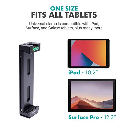 Movo TBR-1 Universal Tablet Tripod Mount with Cold Shoe for Mini Microphone, Aluminum, Compatible with iPad, Samsung Galaxy, Android Tablets and More