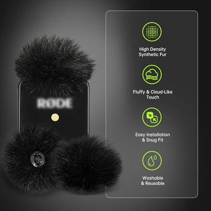 Premium Furry Windscreen Windshield Dead-cat for Rode Wireless Go Microphones (2PCs-Black, Rode Wireless Go II) - color: 2PCs-Black, size: Rode Wireless Go II