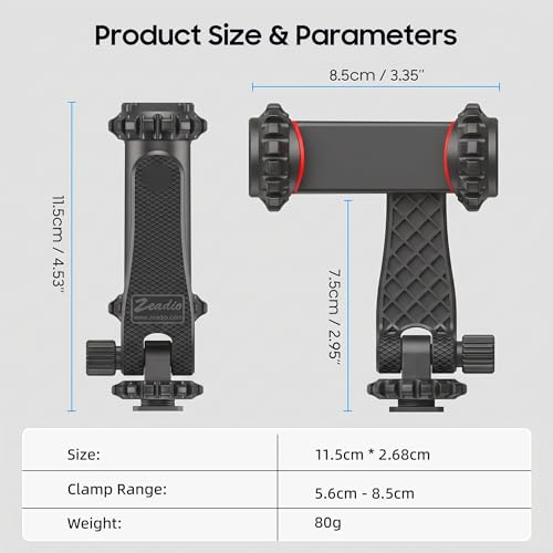 Zeadio Universal Phone Tripod Mount, Cell Phone Holder Clamp with Dual Rotatable Cold Shoe, 360° Rotation & 180° Tilt for Camera Hot Shoe, Vlogging, Video Recording - style: Cold-shoe Version