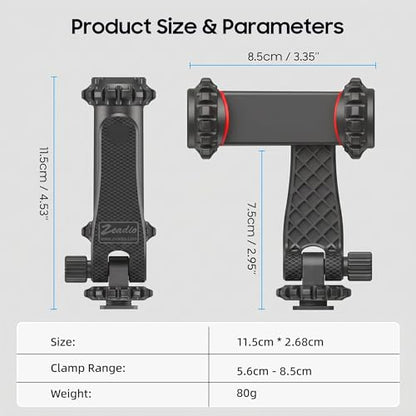Zeadio Universal Phone Tripod Mount, Cell Phone Holder Clamp with Dual Rotatable Cold Shoe, 360° Rotation & 180° Tilt for Camera Hot Shoe, Vlogging, Video Recording - style: Cold-shoe Version