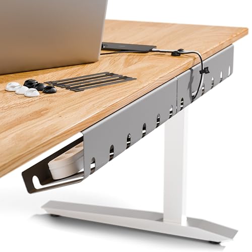 PAMO Cable Management Under Desk for Easy mounting Under-Table I Set of 3 - with 10X Cable Ties I Desk Organizer for Office/Home Office Table Thoughtful Cable Tray Holder - color: Grey, size: Set of 3