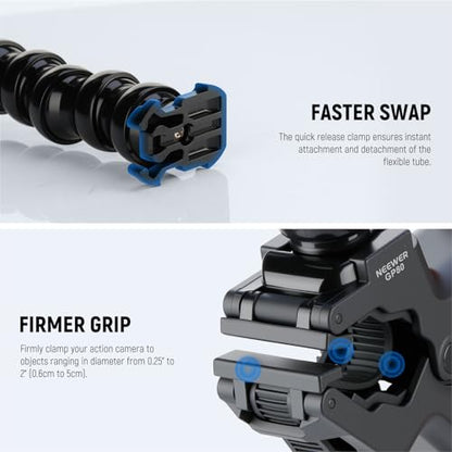 NEEWER Flexible Clamp Mount Compatible with GoPro DJI Action Cameras, Jaw Flex Super Clamp Holder, Desk Pole Clip Mount with Tube & Adapter Accessories for Photography & Video Recording, GP-80 - style: GP-80