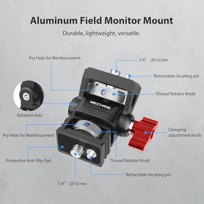 Camera Monitor Mount with 1/4″ Screw, Aluminum Field Monitor Mount for Video Light Microphone Cage, Monitor Holder 360° Swivel & 180° Tilt Damping 11lb Load Capacity (63145) - style: With Knob - 1/4″ Screw Base