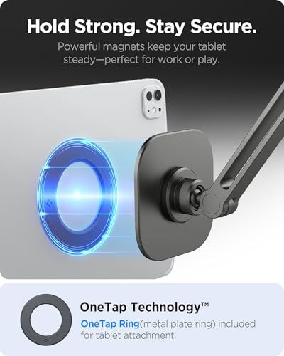 Spigen OneTap Clamp Tablet Stand Designed for All iPad/Pro/Air/Mini Models Compatible with 8.3" / 10.9" / Pro 11" / 12.9" / 13" Premium Adjustable Multi-Angle Magnetic Stand - Space Gray - size: Clamp Tablet Stand