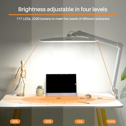 117PCS LED Clamp Desk Lamp, 20 Inch Metal Swivel Arm with Protective Casing, 2200 Lumens, Dimmable Task Lamp for Reading, Office Work, Sewing, Study, and Crafts(White) - size: WHITE-NonCCT-Protective