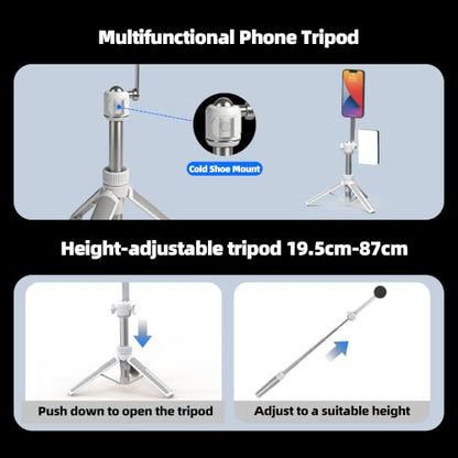 PHOPIK 35" Magnetic Selfie Stick Phone Tripod, Extendable Phone Tripod with Cold Shoe and Remote,Compatible with iPhone/Android/Sport Camera Perfect for Video Recording/Selfies/Insta360 x5（White） - size: SS21-W