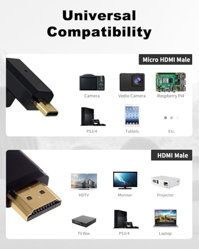 Duttek 4K 90 Degree HDMI to Micro HDMI Coield Cable 1FT-4FT, Extreme Slim UP Angled Micro HDMI Male to HDMI Male Coiled Cable for 1080P, 4K, Ultra HD, 3D - size: UP Angled 1.2M