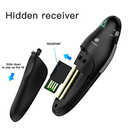 QUI Presentation Clicker Wireless Presenter Remote Clicker for PowerPoint Presentation Remote, PowerPoint Slide Advancer for Mac/Windows/Google Slide/Keynote, Black, A - color: Black
