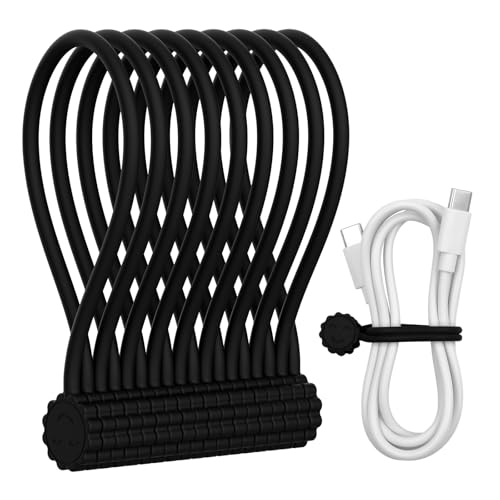 Rich&Ray Silicone Magnetic Twist Ties, Reusable Magnetic Ties for Bundling and Organizing Cable, Hanging or Holding Stuff, Kitchen Magnets, Office Magnets or Just for Fun (Black, 9 pack) - color: Black