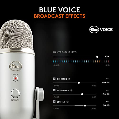 Logitech Creators Blue Yeti USB Microphone for PC, Mac, Gaming, Recording, Streaming, Podcasting, Studio and Computer Condenser Mic with Blue VO!CE Effects, 4 Pickup Patterns, Plug and Play - Silver | Tri-Capsule Condenser USB Mic, 4 Pickup Patterns, Bidi