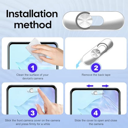 Front Camera Covers Compatible with Galaxy/iPad/Pixel | Smartphone Webcam Cover | Lens Protector, Camera Blocker for Privacy and Safety | 2Pack | Silver