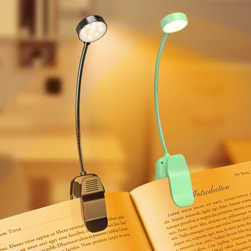 KTEBO 2 Pack Rechargeable Book Light Clip-On Reading Light for Books in Bed | 9 eye-friendly modes from 3 color temperatures and 3 brightness, USB-C up to 30 hrs - Black & Green - color: Black & Green