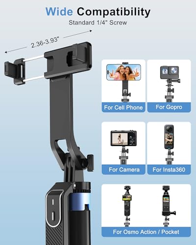 71" 4-Leg Selfie Stick Tripod for GoPro/Osmo Pocket 3/insta360/iPhone/Android, Cell Phone Tripod Stand with Remote & 360 Rotation Pan-Handle for Travel Vlogging Video Recording