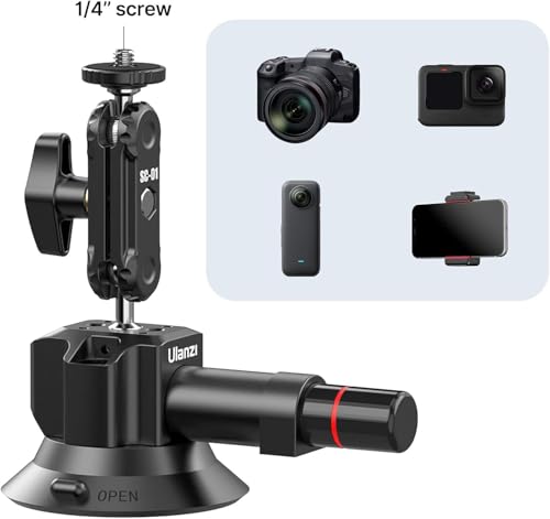 UURig SC-01 Suction Mount 3" for Vlogging Camera Car with Smartphone Clamp | Compatible with DJI OSMO Pocket 3/Pocket 4/Pocket 4 Pro/Luna/OSMO 360/Insta 360 x5/Xtra Muse/iPhone 17 16 15, 1/4" Magic Arm - size: 3" SC-01 Suction Mount