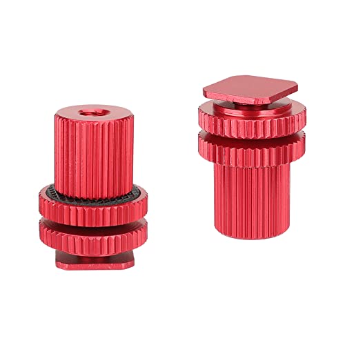 CAMVATE Camera Hot Shoe Mount to 1/4"-20 Female Thread Screw Adapter for DSLR Camera Rig (Red,2 Pieses)-3064