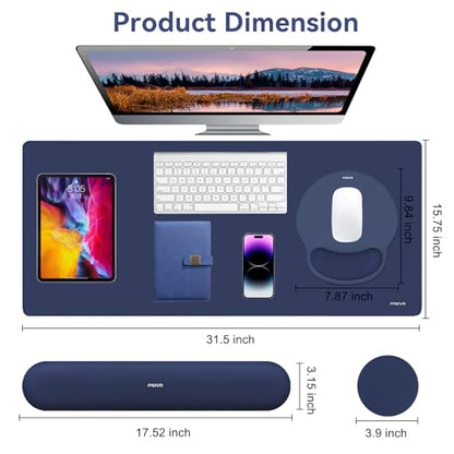 MOSISO Wrist Rest for Keyboard Mouse Pad Set, Large Gaming Deskpad&Circle Curved Mousepad&Keyboard Wrist Rest&Coaster, Ergonomic Non-Slip Mousepad&Easy Typing Pad with Silicone Lining, Navy Blue - color: Navy Blue