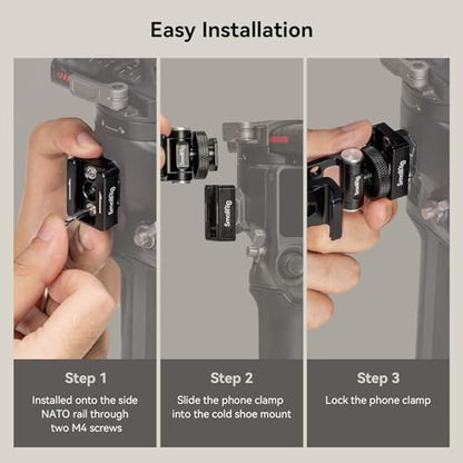 SmallRig Phone Support for DJI Stabilizers, Adjustment Phone Mount Adapter with 1/4"-20 Threaded Hole, Cold Shoe for DJI RS 4 Mini/RS 4 Pro/RS 3 /RS 3 Pro/RS 3 Mini/RS 2 / RS C2 / R S/R SC - 4301 - style: with Cold Shoe Mount