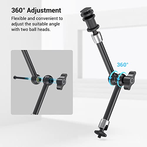 SMALLRIG 11'' Articulating Magic Arm and Clamp w/ 1/4" and 3/8" Thread, Adjustable Friction Power Camera Mount with Cold Shoe Mount for Monitor, LED Lights, Mic, for DJI/Insta360 Action Cameras - 3726