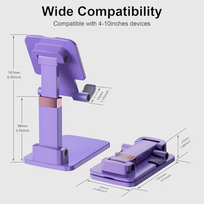 Cell Phone Stand Cute Mobile Holder For iPhone Desk Office Accessories | for thick cases; Under 12" Tablets, e-readers; Folds flat; Anti-slip; Weighted base - color: 03-Purple