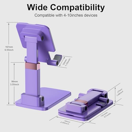 Cell Phone Stand Cute Mobile Holder For iPhone Desk Office Accessories | for thick cases; Under 12" Tablets, e-readers; Folds flat; Anti-slip; Weighted base - color: 07-Violet