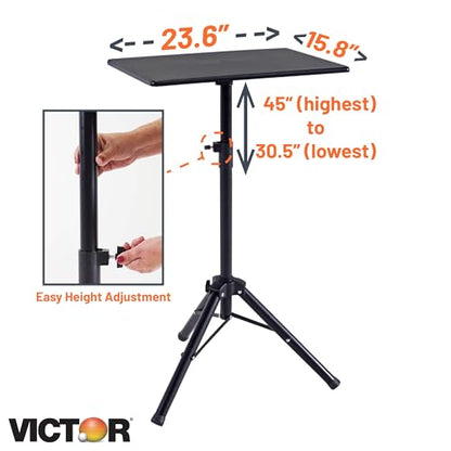 Victor Portable Adjustable Tripod Desk – Mobile Standing Desk, Height Adjustment (30.5" to 45") for Laptops, Projectors, and More – Compact, Lightweight & Stable for Home, Office, or Classroom (DC530)