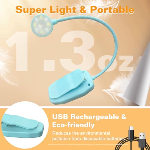 KTEBO 2 Pack Rechargeable Book Light Clip-On Reading Light for Books in Bed | 9 eye-friendly modes from 3 color temperatures and 3 brightness, USB-C up to 30 hrs - Black & Blue - color: Black & Blue