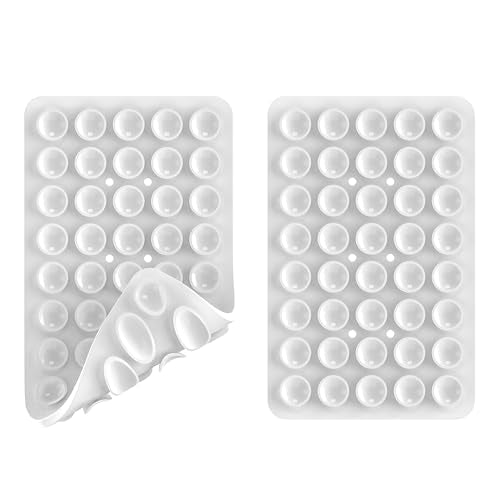 Double Sided Silicone Suction Phone Holder Mount, Silicon Accessory for iPhone and Android, Hands-Free Mirror Shower Phone Holder, TikTok Videos and Selfies (Pink+White) - color: Pink+White