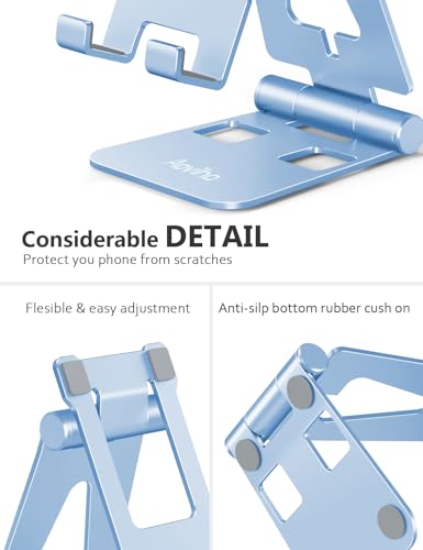 Aoviho Foldable Cell Phone Stand for Desk, Sky Blue | Adjustable Phone Holder, Compatible with iPhone 17 16 15 14, Samsung Galaxy, Portable Desktop Phone Dock - color: Sky Blue