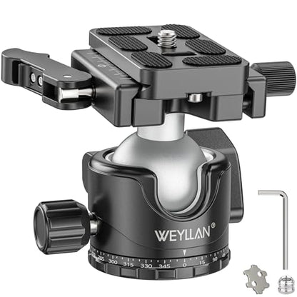 WEYLLAN EH36L Lever Ball Head with Stainless Steel Lock Pin, 36mm Low Profile Heavy Duty Tripod Ball Head Mount with Arca Swiss Quick Release Plate for Tripod Monopod DSLR Camera Camcorder Telescope - size: 36mm Ball