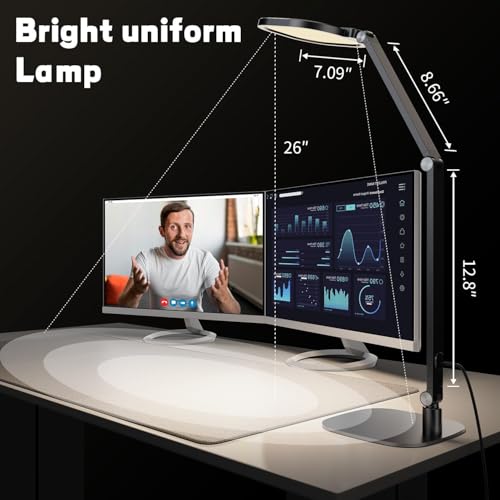 LitONES LED Desk Lamp for Home Office, Professional Eye-Caring Diffused Desk Light, 3 Color 10 Brightness Computer Light, Dimmable Office Lamp with Memory & Timer Func, Metal Swing Arm Table Lamp - color: Black (2-Pack)