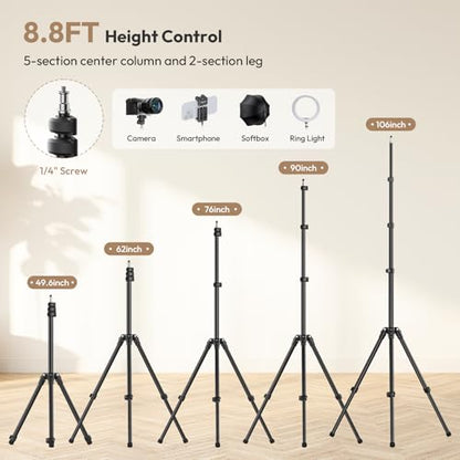 ULANZI T270 Light Stand - 8.8FT/270cm Adjustable Photography Light Stand Tripod, Aluminum Portable Studio Lighting Stand for Softbox, LED Video Light, Reflector, Strobe, Photo Video Photography - size: 8.8 ft
