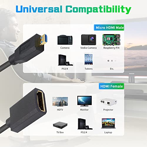 Duttek 8K Micro HDMI Extender Cable - 1FT4FT, 48Gbps Ultra Thin Coiled Cable, Supports Dynamic HDR, 8K@60Hz, 4K@144Hz, 2K@240Hz - style: Micro HDMI Male to HDMI Female