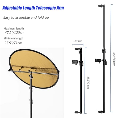 Extendable Reflector Holder Arm, Photo Telescopic 27.9" to 47.2" Boom Arm 360° Swivel Reflector Bracket for Product Portrait Studio Outdoor Photography - style: Reflector Holder