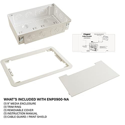 Legrand - OnQ Cable Management, In-Wall Media Box, Dual Purpose Structured Wiring Enclosure, TV Home Theater Recessed Storage Box, 9 Inch, white ENP0900-NA - size: 9 inch