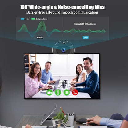 4K Webcam, Ultra 4K HD Web Cam for PC, Dual Noise-Canceling Mics, Auto Light Correction, Wide Angle Streaming Webcam,Plug and Play for Video Calling/Teams/Conferencing/Zoom