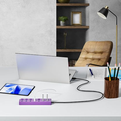 ONFINIO USB Hub 3.0, 7-Port USB Hub Splitter with Individual On/Off Switches and Lights, 3.2ft/1m Long Cable Compatible with MacBook, Laptop, Surface Pro, PS4, PC, Flash Drive, Mobile HDD-Purple - color: Purple