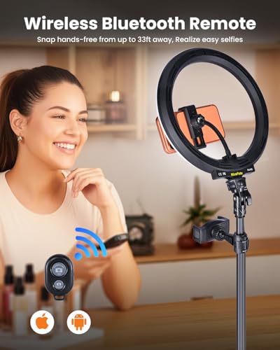 Nicefoto 10" Ring Light with 66'' Tripod Stands & 2 Phone Holder, LED Circle Ring Lights Compatible with All Phones, 3 Color & 10 Brightness Level, for Live Stream, Makeup, Zoom, TikTok, YouTube