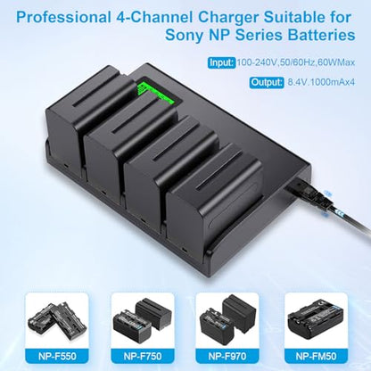 4&6 Pack NP-F970 Batteries 8900mAh and 4/6-Channel Charger Compatible with NP F970, F960, F950, F930, F770, F750, F570, F550, F530, F330 and Handycams, Field Monitor, Video Light (4 Channel&4 battery) - size: 4 Channel&4 battery