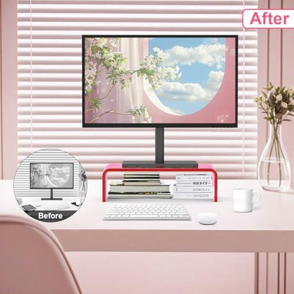 Acrylic Monitor Stand Riser Pink Laptop Stand Riser L15 xW7.5 xH4 | PC Holder,Compatible with All Notebooks and Monitor, Decoration for Office & Home,Pink Aesthetic Design,Office Supplies - size: 15''-Pink