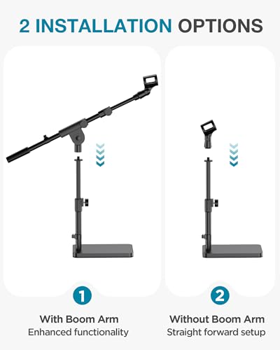 InnoGear Adjustable Desk Microphone Stand, Weighted Base Boom Arm Mic Stand, 3/8'' and 5/8'' Threaded Mounts for Blue Yeti HyperX QuadCast SoloCast Fifine, Kick Drums, Guitar Amps, Black, Large - size: Large