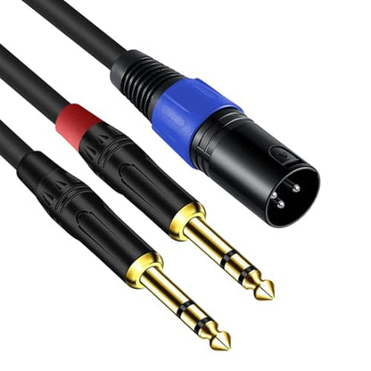 6.35mm Dual TRS to XLR Male Cable for Microphone, Mixer, Amplifier, 3.3 FT, Dual1/4 TRS to XLR Audio Cable, Y Splitter Patch Cord, 3-Pinxlr to Dual 1/4 Male Converter Adapter Cable - size: 3.3Ft, 1Pack, style: Dual 1/4 to XLR Male