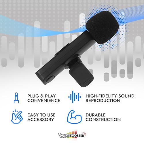 Voicebooster K35 Pro Wireless Lavalier Microphone, Plug & Play Clip on Lapel Mic - 3.5mm Plug for iPhone, Android, Voice Amplifier - Noise Cancelling Mini Microphone for Podcast, Interview & Vlogging
