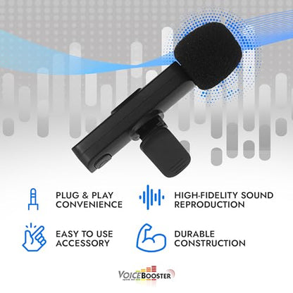 Voicebooster K35 Pro Wireless Lavalier Microphone, Plug & Play Clip on Lapel Mic - 3.5mm Plug for iPhone, Android, Voice Amplifier - Noise Cancelling Mini Microphone for Podcast, Interview & Vlogging