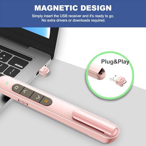 QUI Presentation Clicker with Volume Control, 2.4GHz USB Wireless Presenter Remote, PowerPoint Clicker Slide Advancer Compatible with Mac, Windows, Google Slides, Keynote - color: Pink, size: L