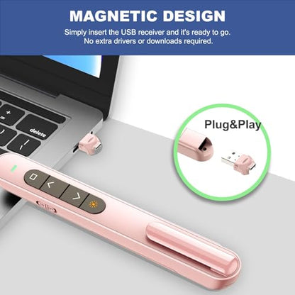 QUI Presentation Clicker with Volume Control, 2.4GHz USB Wireless Presenter Remote, PowerPoint Clicker Slide Advancer Compatible with Mac, Windows, Google Slides, Keynote - color: Pink, size: L