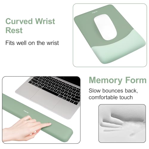MOSISO Keyboard Mouse Pad Set, Large Gaming Mouse Pad&Rectangular Keyboard Wrist Rest&Mousepad with Wrist Rest&Coaster, Ergonomic Non-Slip&Easy Typing Pad with Curved Silicone Lining, Antique Green - color: Antique Green